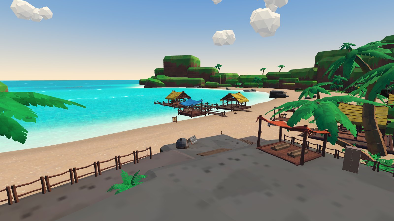 Wide view of the shoreline and turquoise shallows