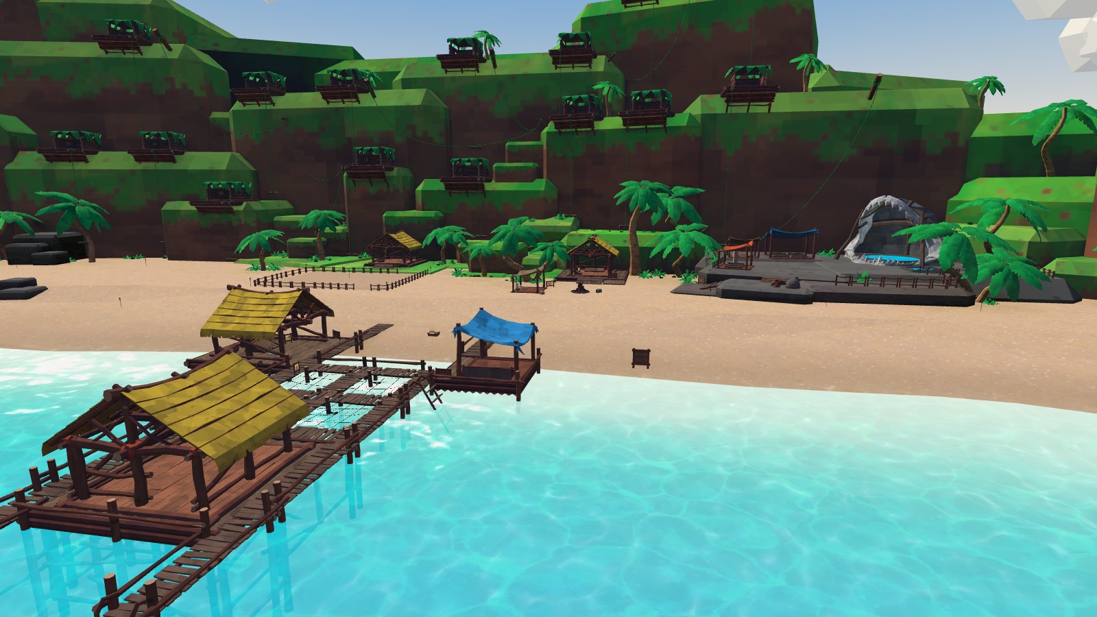 Huts and the pier along the island's edge